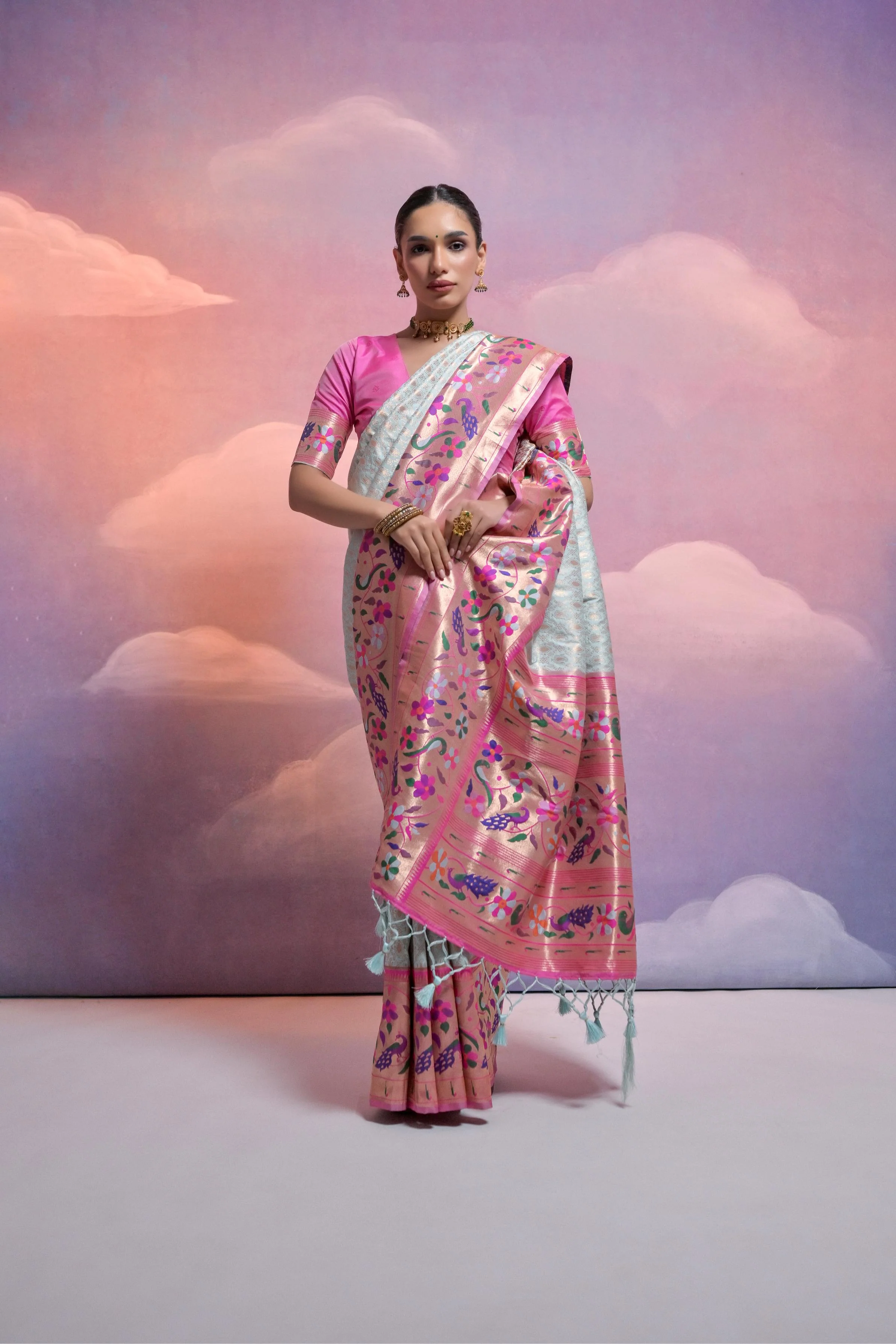 Jyoti Fashion Women's Sea Green Paithani Silk Zari Woven Saree with Blouse - Image 2