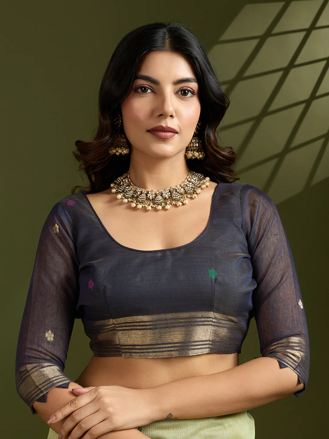 Jyoti Fashion Women's Sea Green Soft Muga Cotton Paithani Zari Woven Saree with Blouse - Image 4