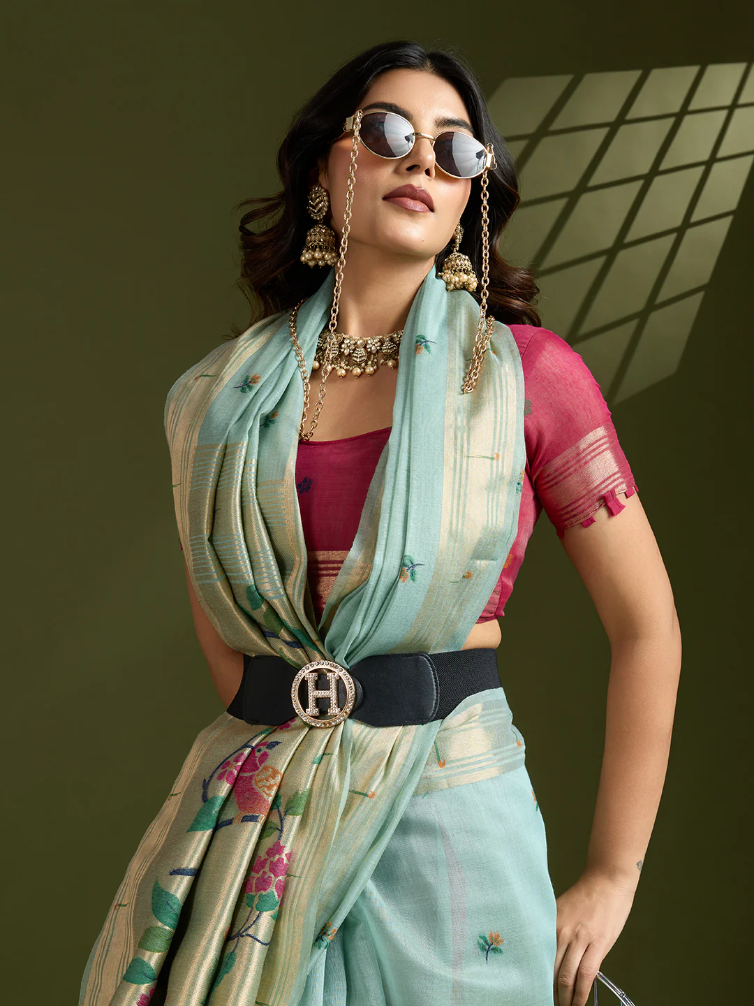 Jyoti Fashion Women's Sky Blue Soft Muga Cotton Paithani Zari Woven Saree with Blouse - Image 3