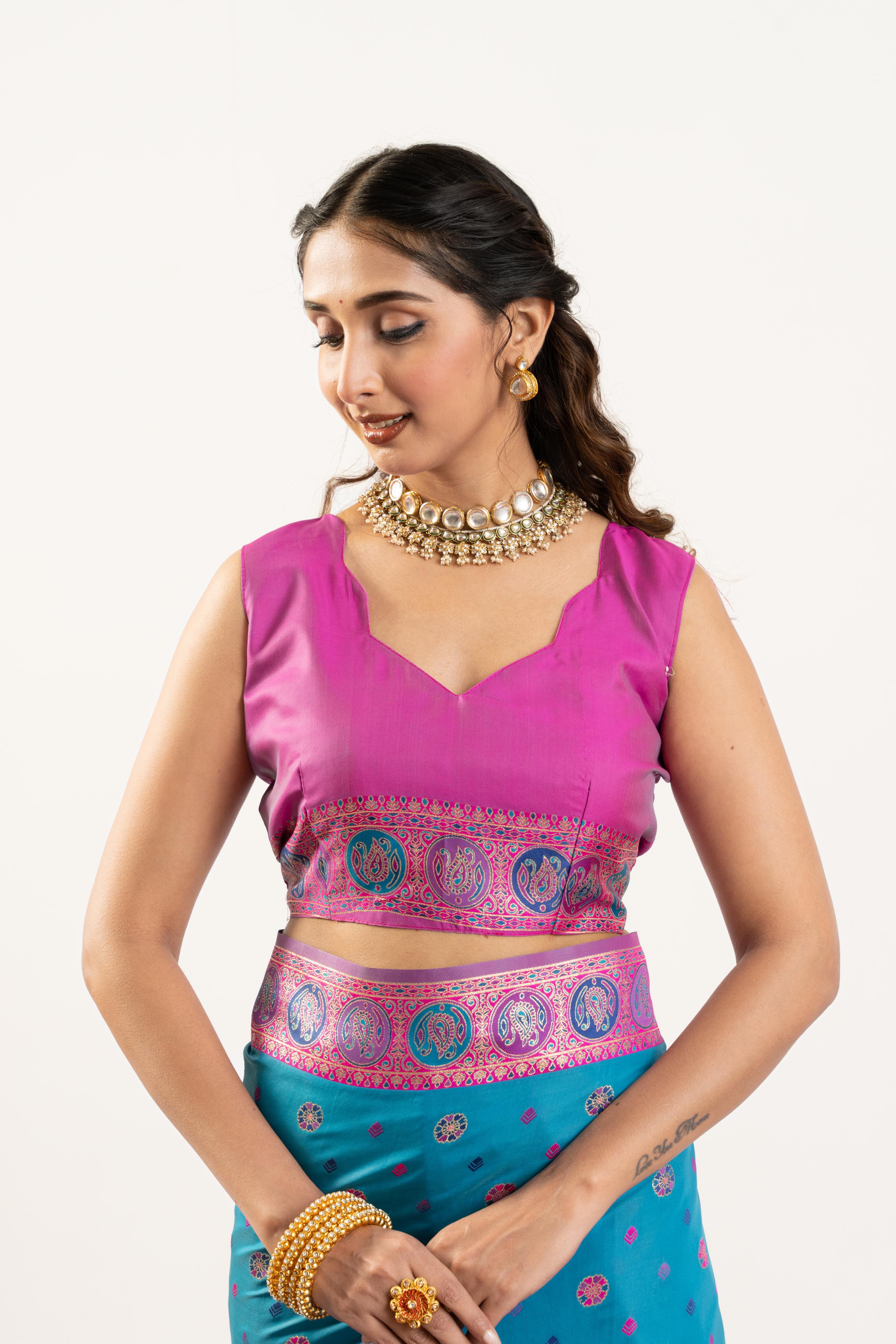 Jyoti Fashion Women's Turquoise Banarasi Pashmina Soft Silk Zari Woven Saree with Blouse - Image 4