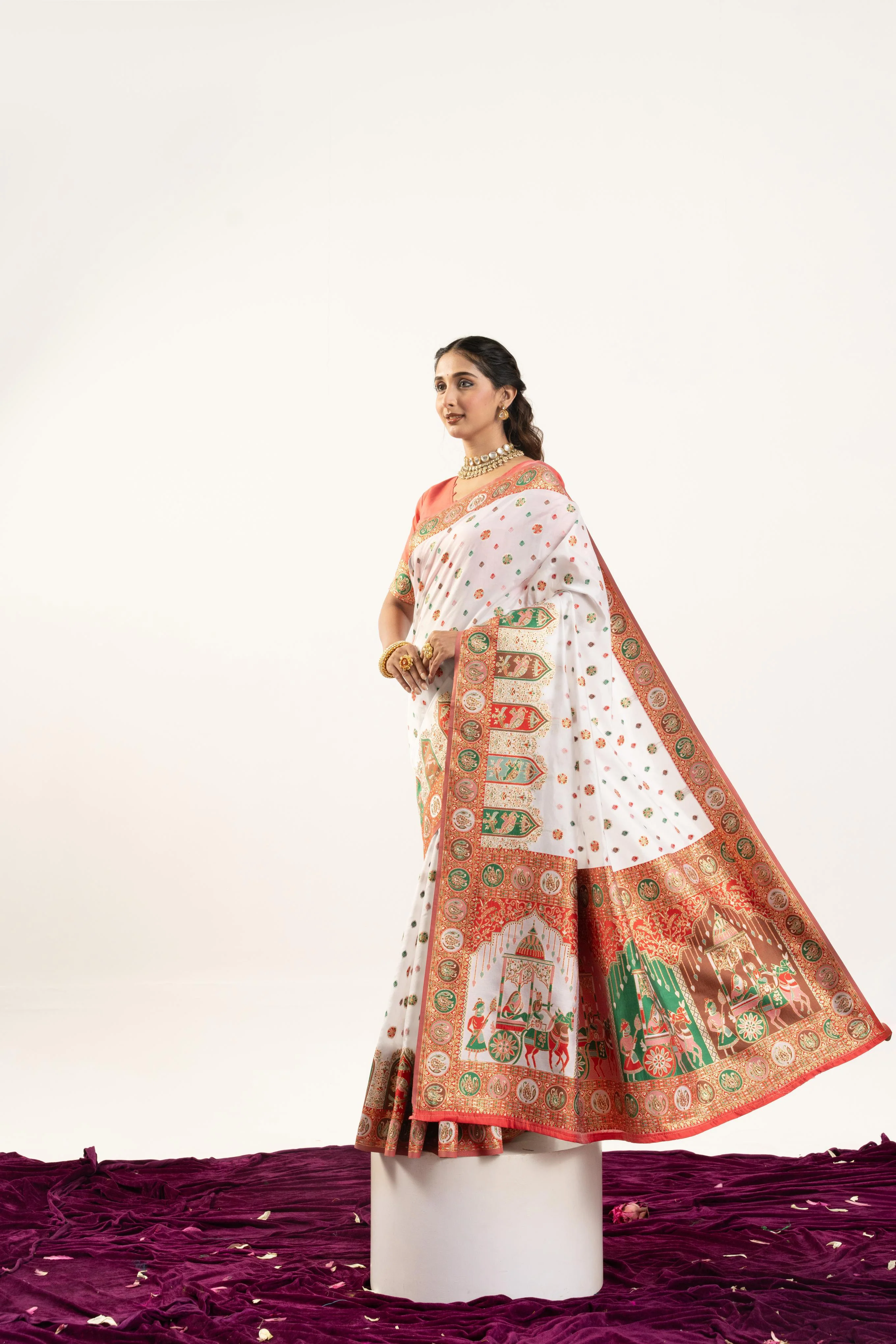 Jyoti Fashion Women's White Banarasi Pashmina Soft Silk Zari Woven Saree with Blouse - Image 2