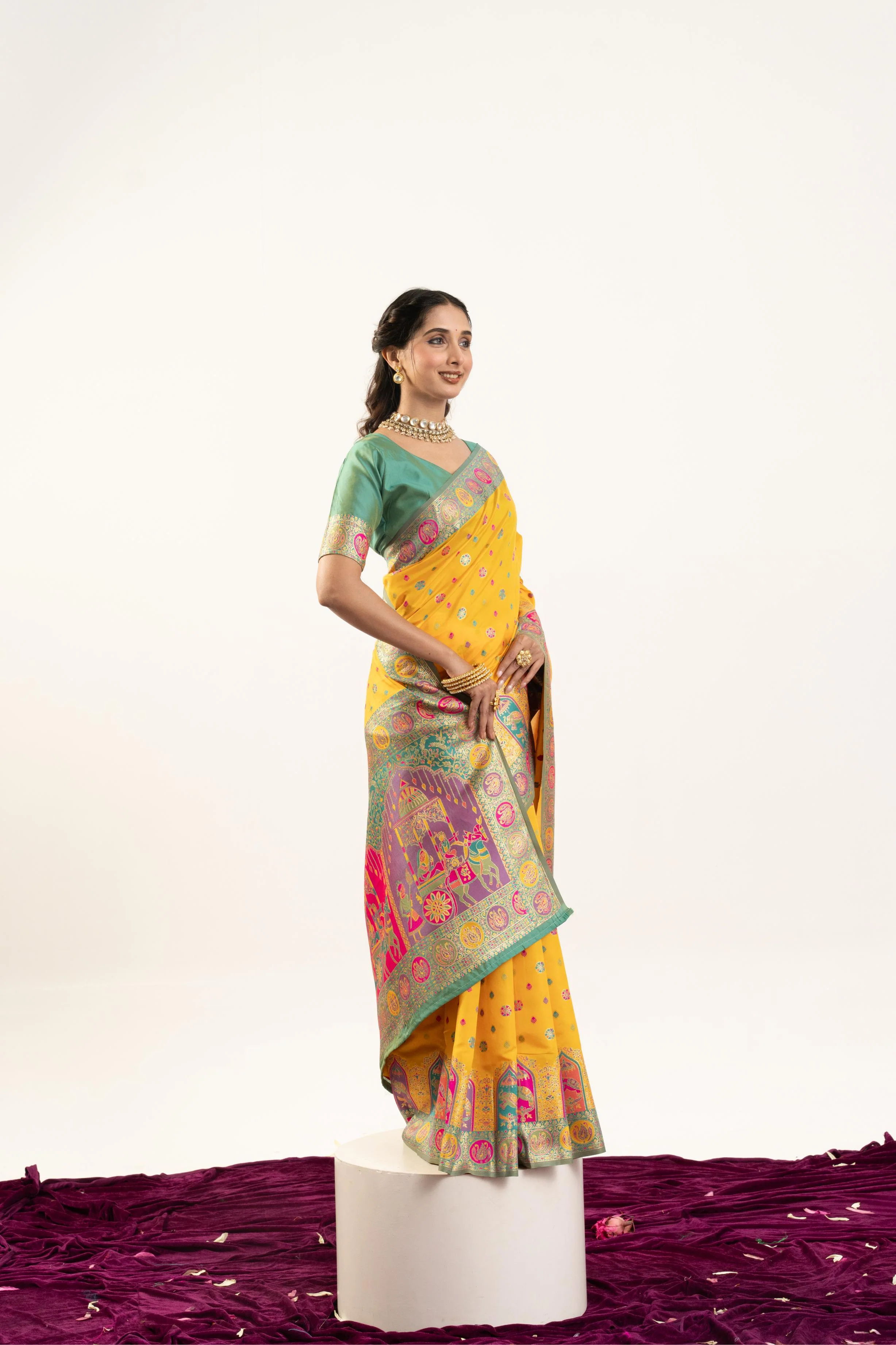 Jyoti Fashion Women's Yellow Banarasi Pashmina Soft Silk Zari Woven Saree with Blouse - Image 2