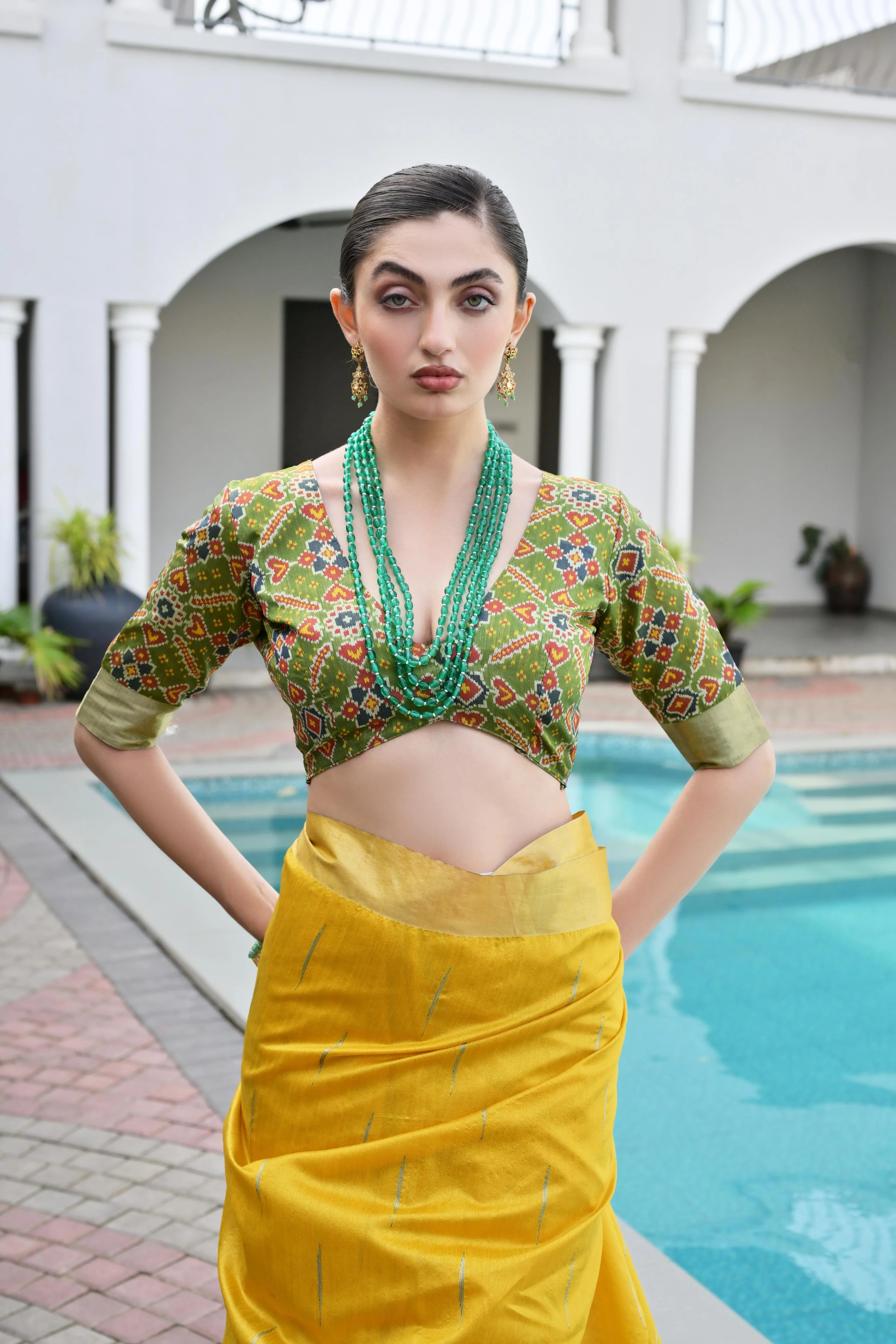 Jyoti Fashion Women's Yellow Khadi Raw Silk Meena Weaving Patola Saree with Blouse - Image 3