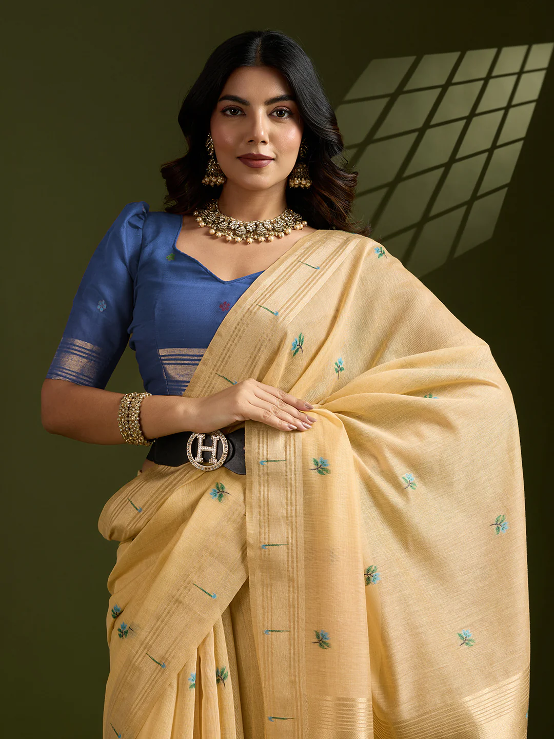 Jyoti Fashion Women's Yellow Soft Muga Cotton Paithani Zari Woven Saree with Blouse - Image 3