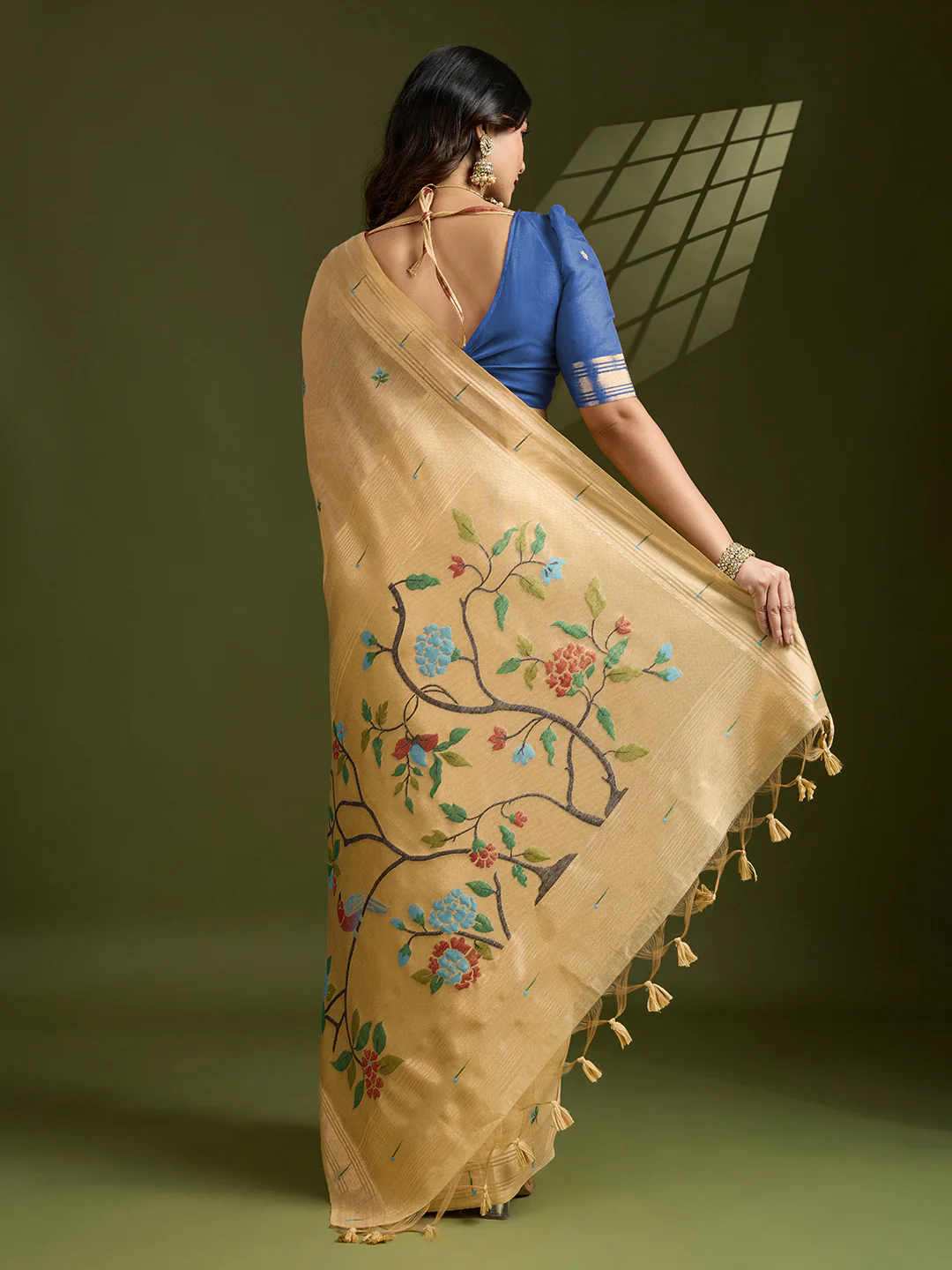 Jyoti Fashion Women's Yellow Soft Muga Cotton Paithani Zari Woven Saree with Blouse - Image 4