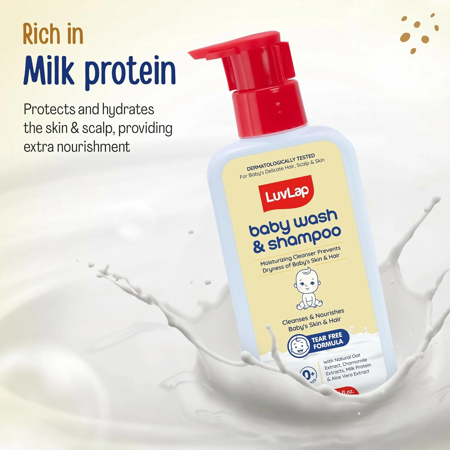 LuvLap Baby Wash & Shampoo with Chamomile, Milk Protein, Oatmeal & Shea Butter - Image 3