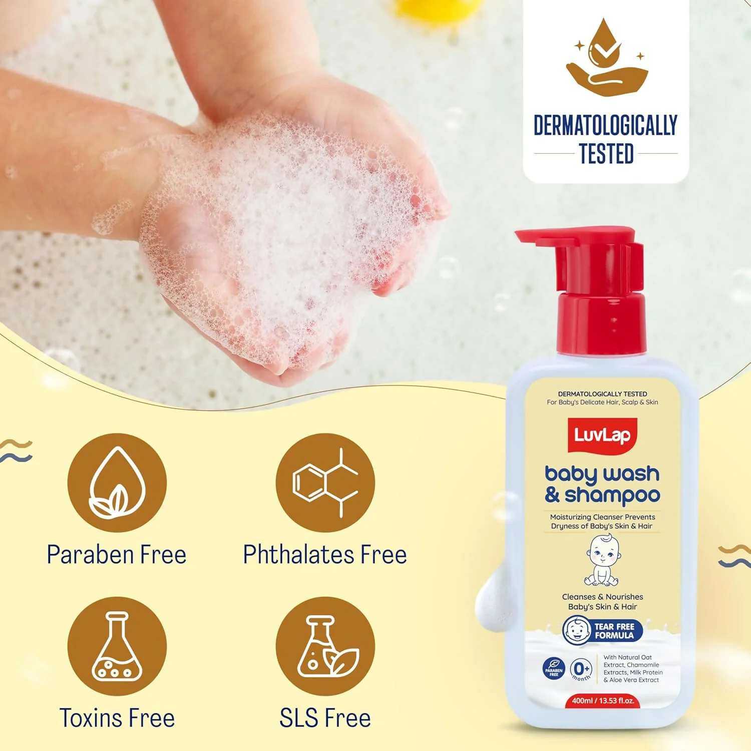 LuvLap Baby Wash & Shampoo with Chamomile, Milk Protein, Oatmeal & Shea Butter - Image 6
