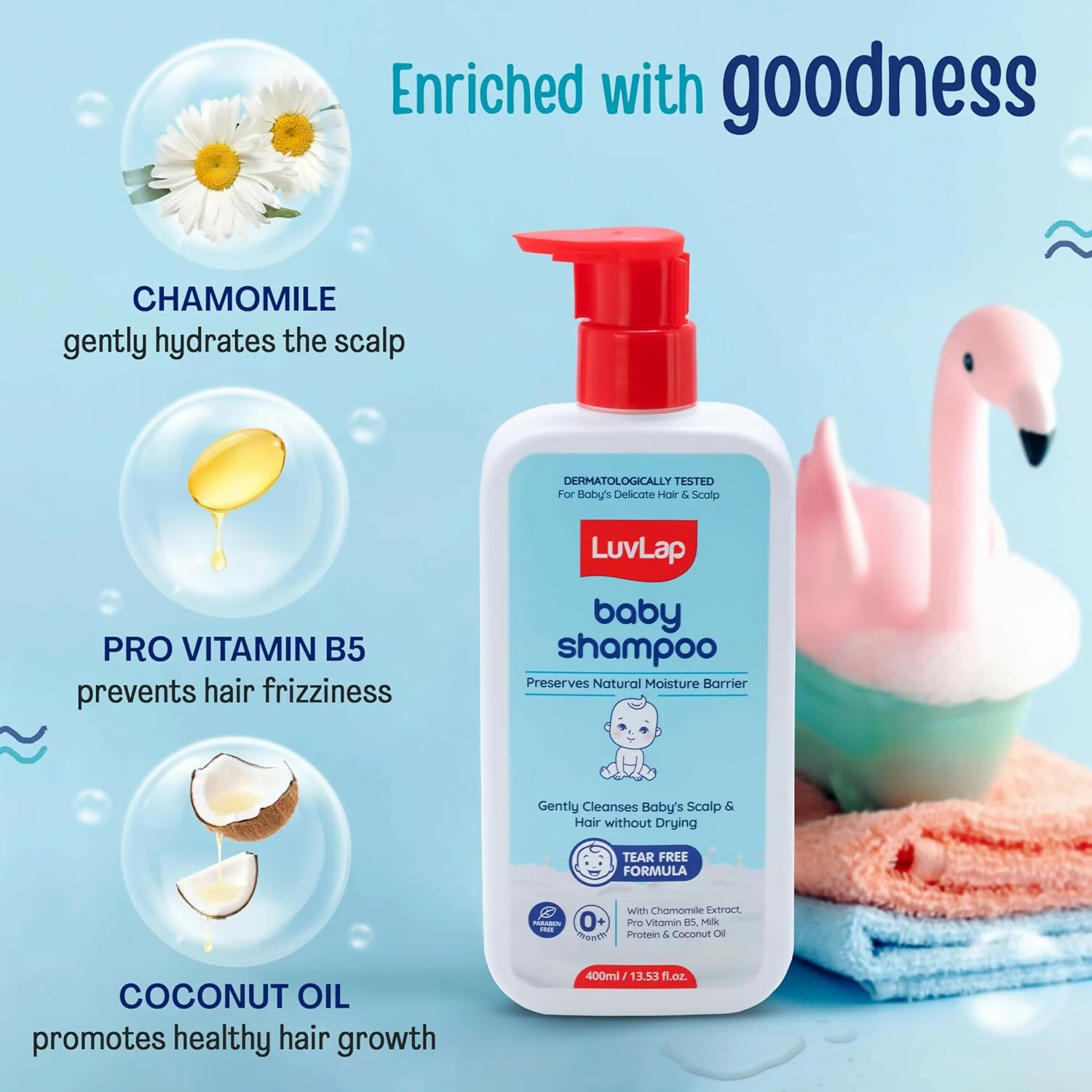 LuvLap Milky Soft Baby Shampoo with Milk Protein, Vitamin E & Coconut Oil, Shea Butter & Chamomile - Image 3