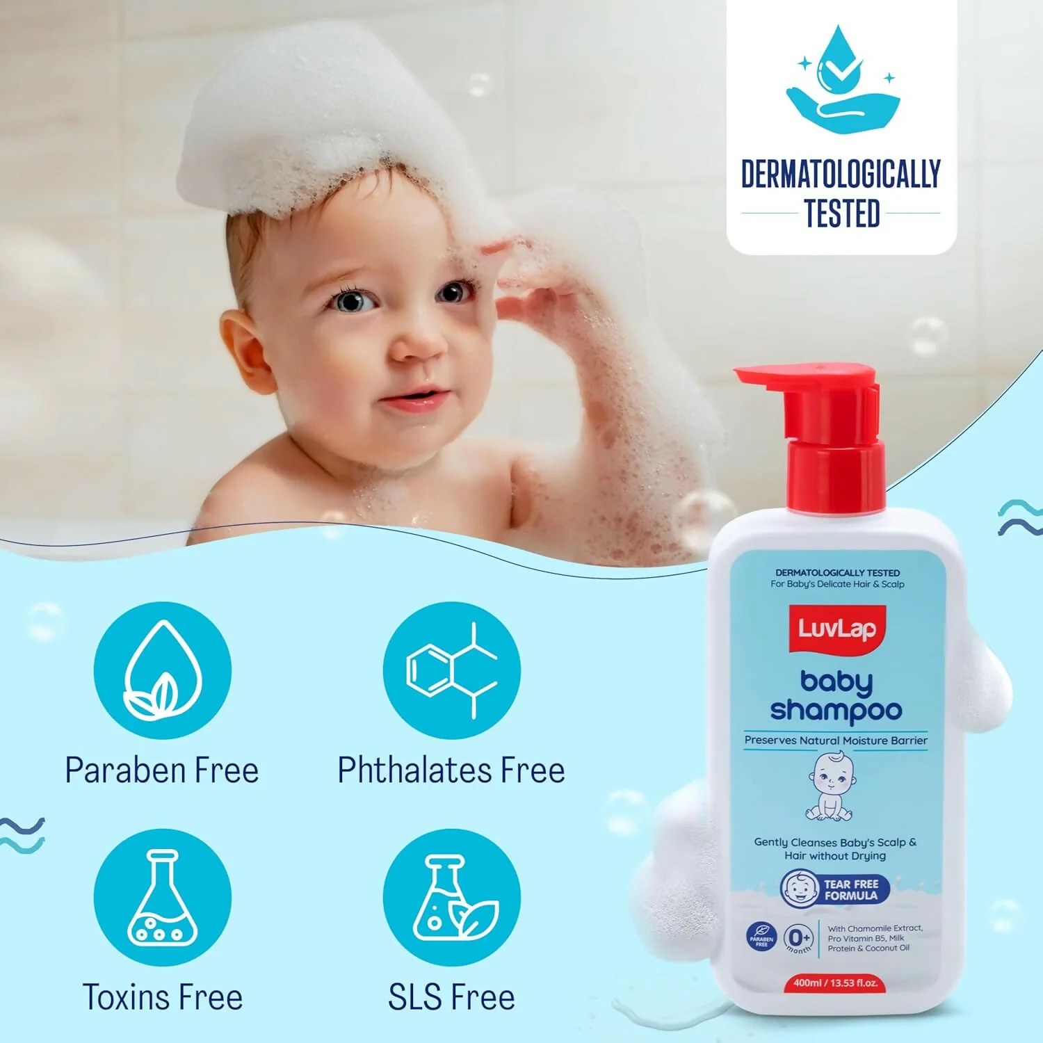 LuvLap Milky Soft Baby Shampoo with Milk Protein, Vitamin E & Coconut Oil, Shea Butter & Chamomile - Image 5