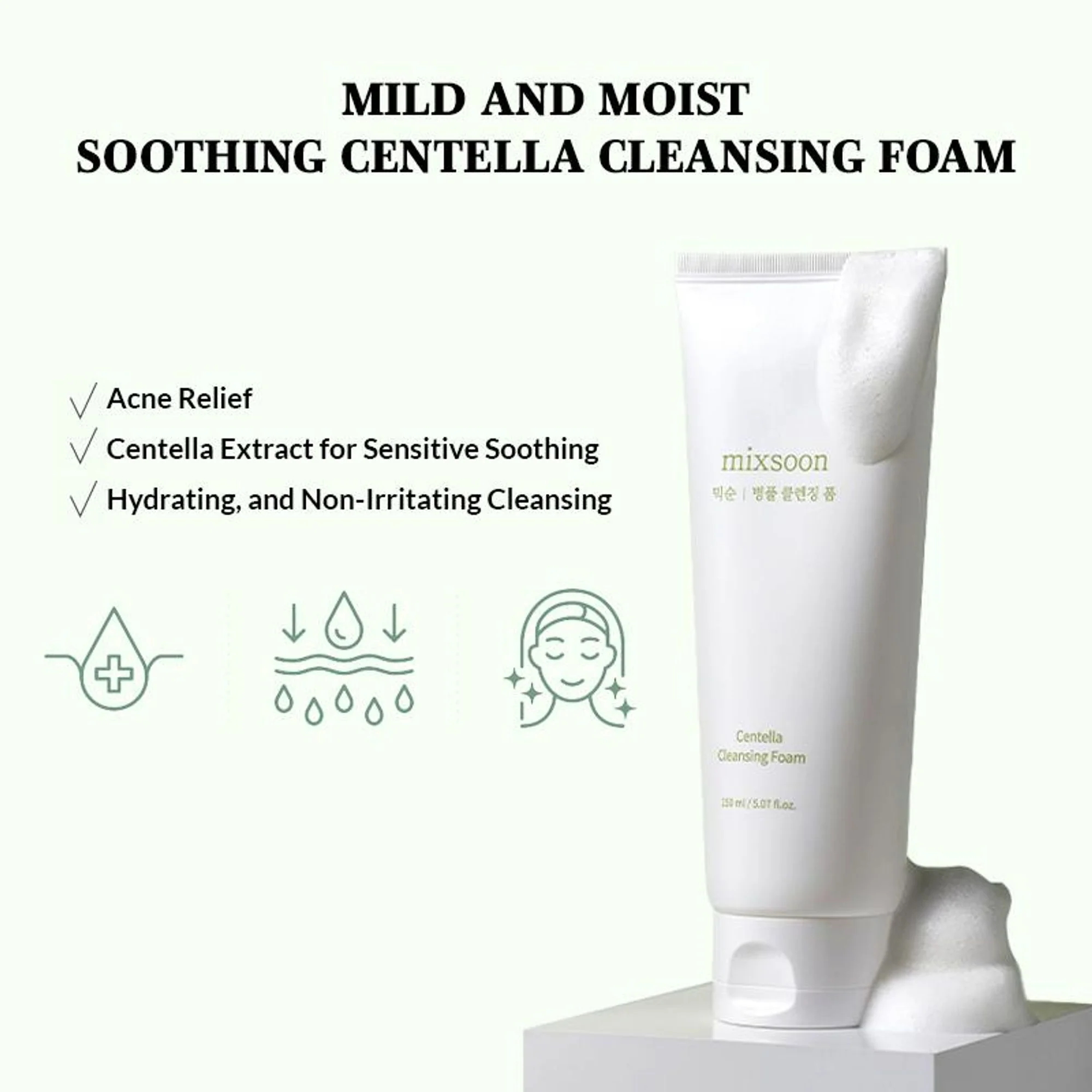 Mixsoon Centella Cleansing Foam, Gentle Face Wash for Redness & Acne-Prone Sensitive Skin - Image 4