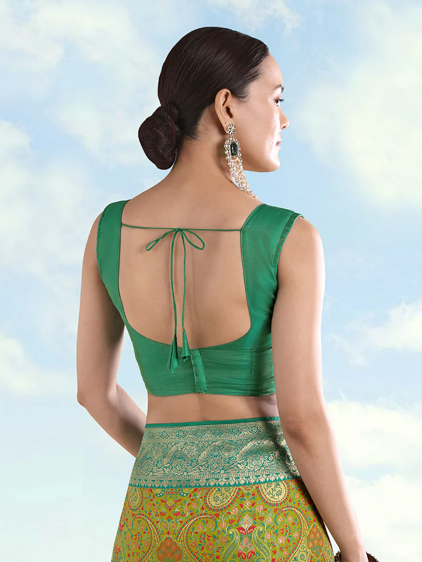 Monjolika Fashion Lemon Green Banarasi Silk Saree With Traditional Paisley Weaves - Image 5