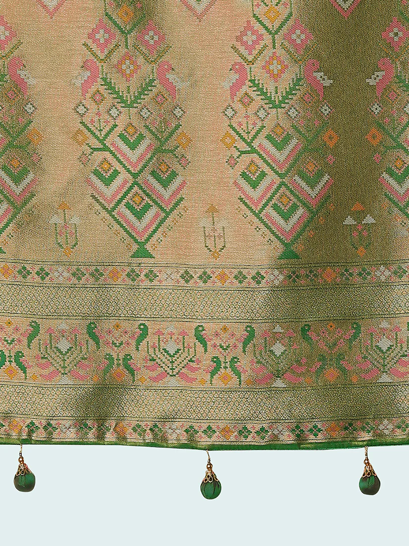 Monjolika Fashion Light Pink Color Banarasi Tissue Silk Paithani Woven Saree - Image 6