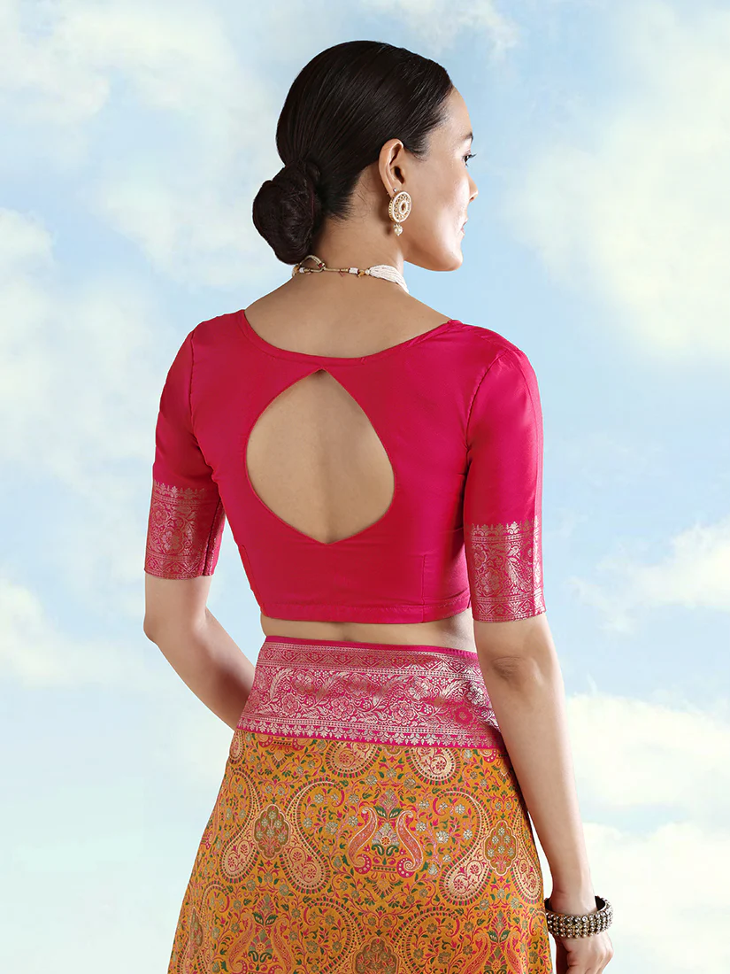 Monjolika Fashion Mustard Banarasi Silk Saree With Traditional Paisley Weaves - Image 6