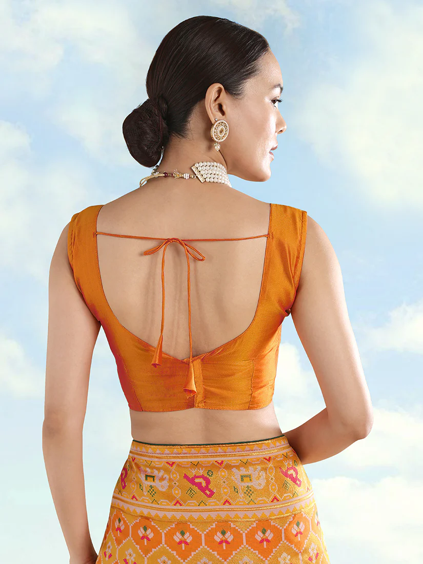 Monjolika Fashion Mustard Satin Silk Saree With Patola Work And Elephant Motifs - Image 6