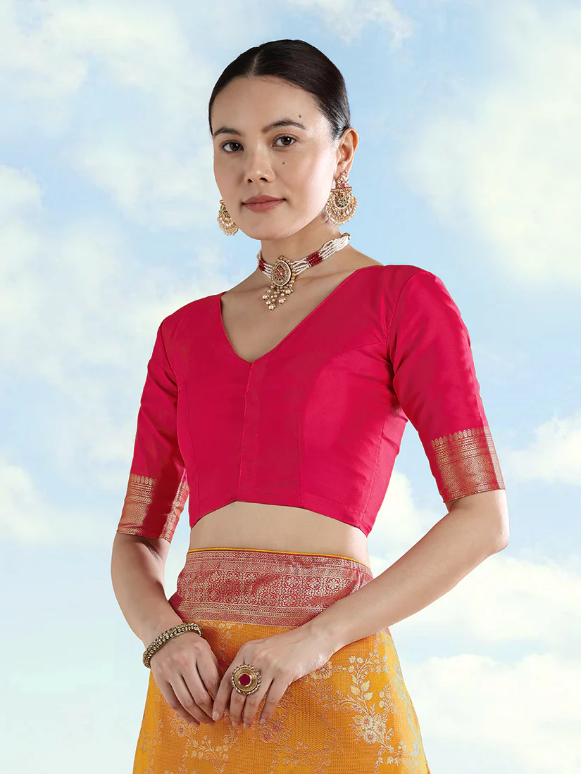 Monjolika Fashion Orange Banarasi Silk Saree With Zari Woven Design - Image 5
