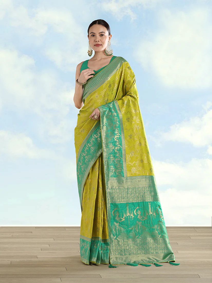 Monjolika Fashion Pear Banarasi Silk Saree With Zari Woven Design - Image 3