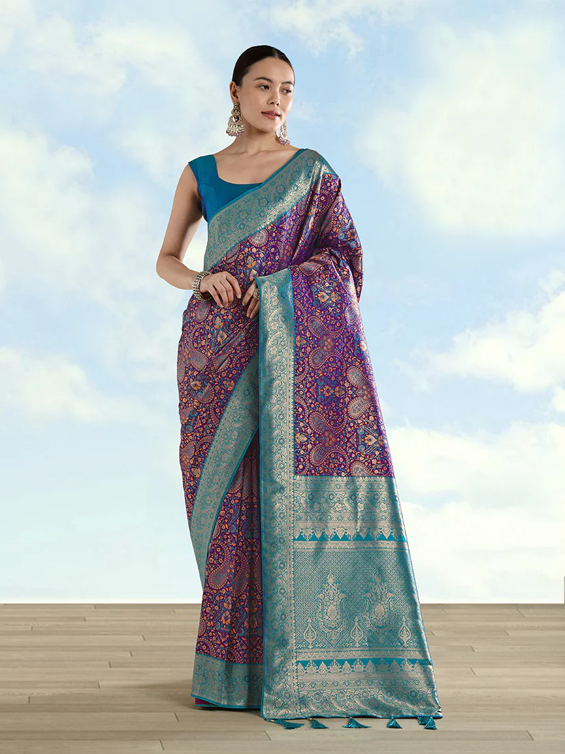 Monjolika Fashion Purple Banarasi Silk Saree With Traditional Paisley Weaves - Image 2