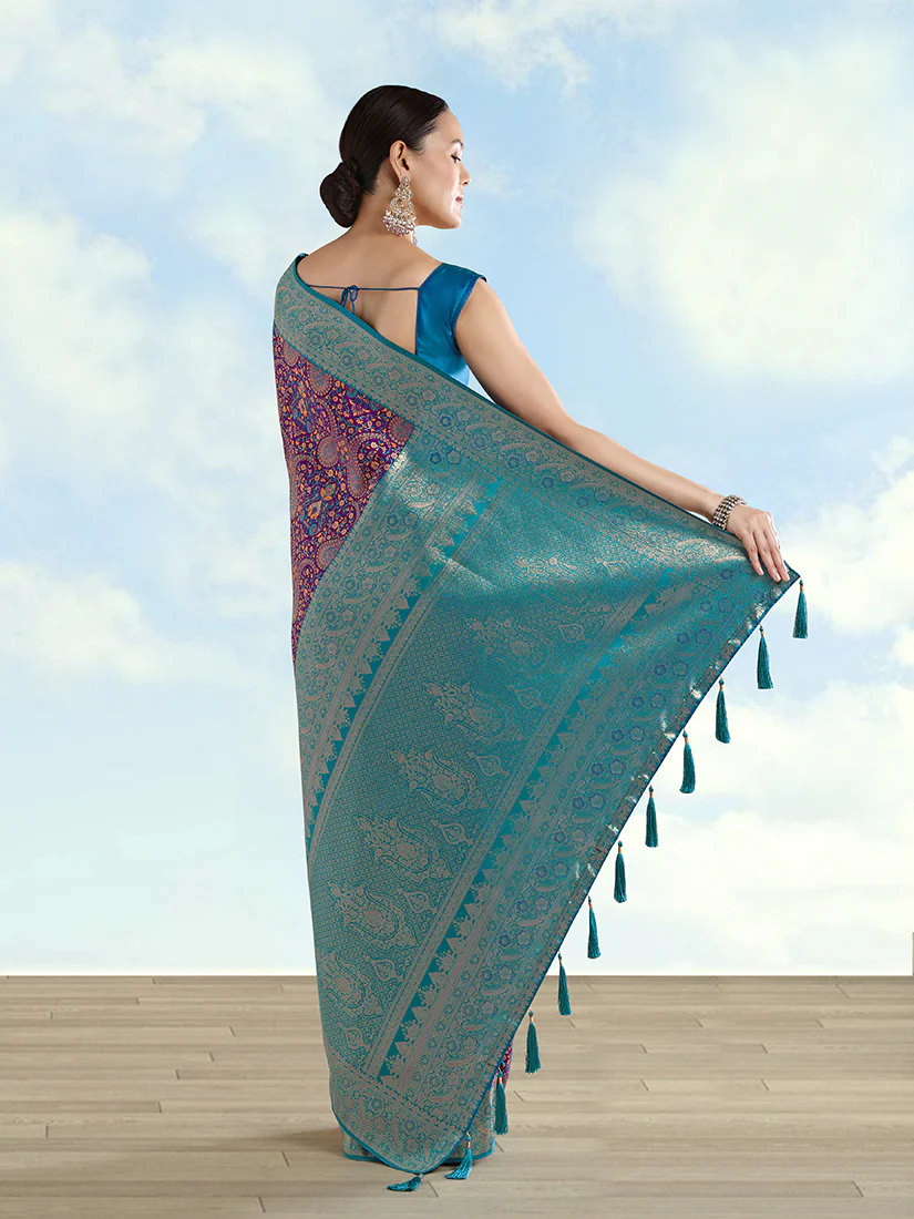 Monjolika Fashion Purple Banarasi Silk Saree With Traditional Paisley Weaves - Image 5
