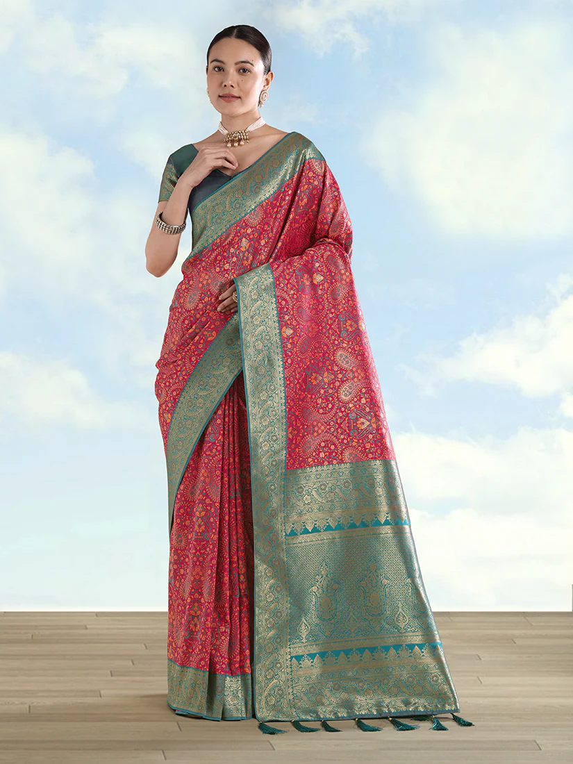 Monjolika Fashion Rani Pink Banarasi Silk Saree With Traditional Paisley Weaves - Image 2