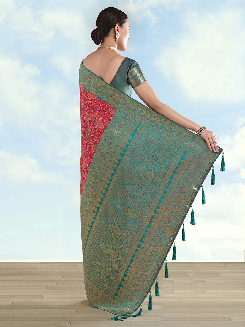 Monjolika Fashion Rani Pink Banarasi Silk Saree With Traditional Paisley Weaves - Image 4