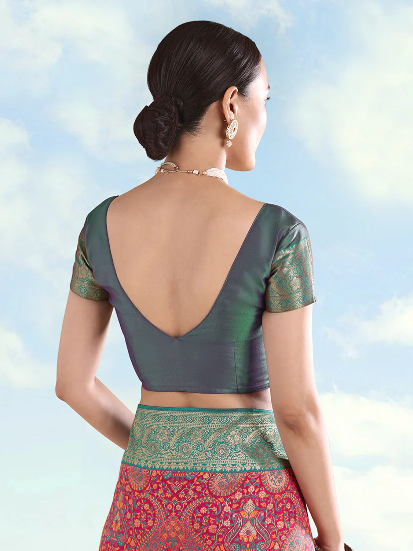 Monjolika Fashion Rani Pink Banarasi Silk Saree With Traditional Paisley Weaves - Image 6