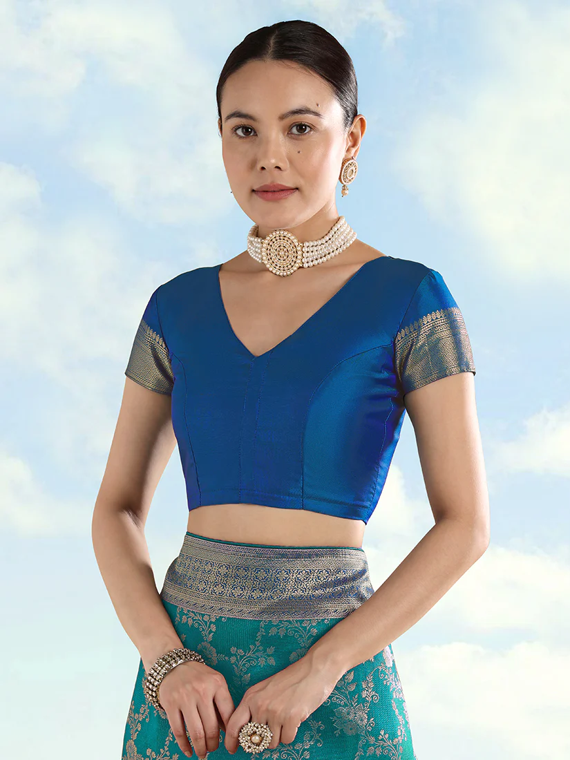Monjolika Fashion Turquoise Banarasi Silk Saree With Zari Woven Design - Image 3