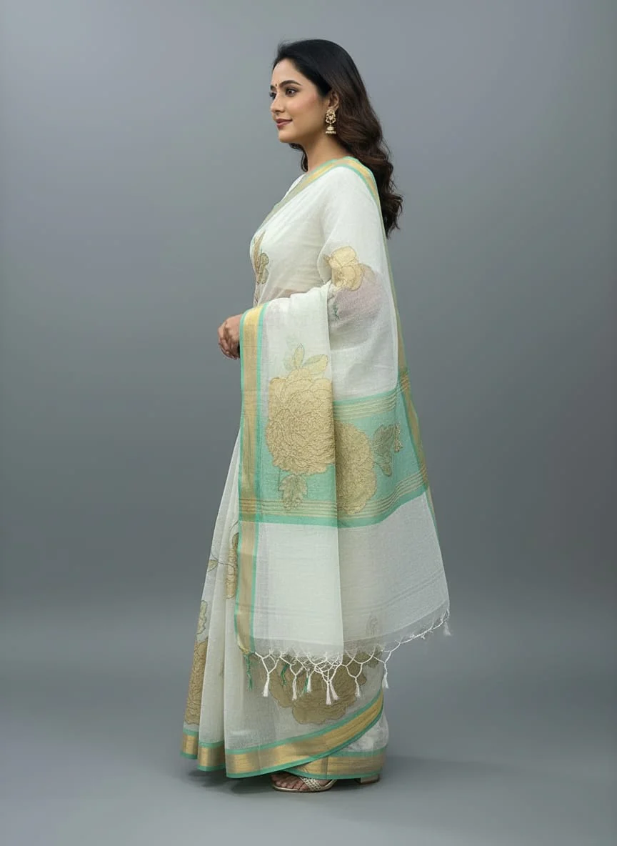 Morchari Applique Work With Thread Work With Unstitched Blouse - Image 3