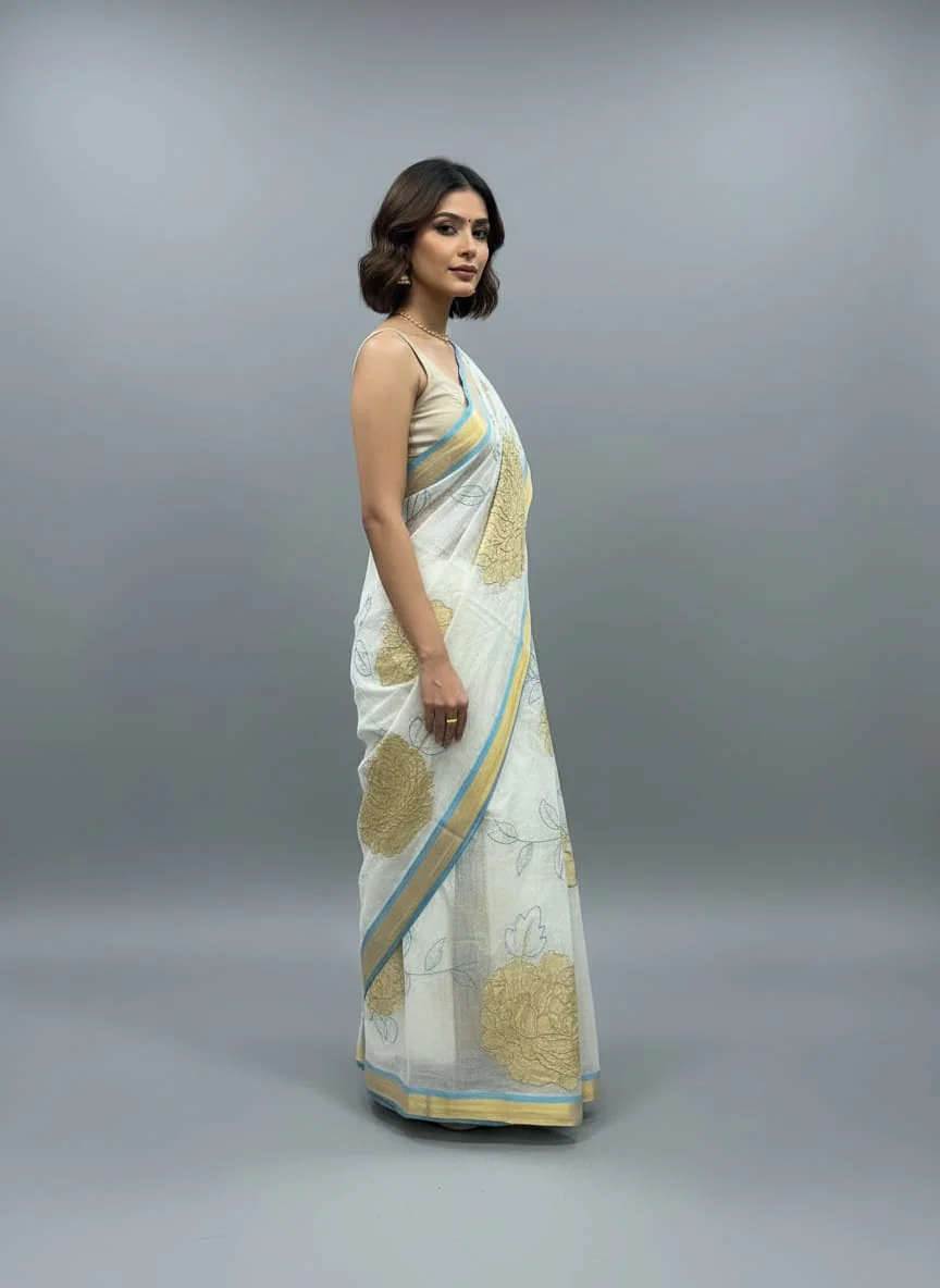 Morchari Applique Work With Thread Work With Unstitched Blouse - Image 3