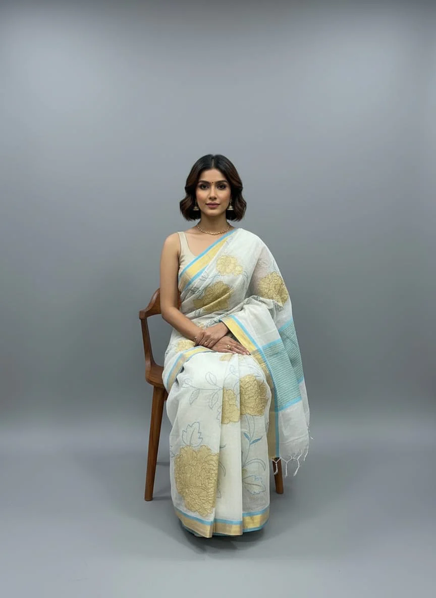 Morchari Applique Work With Thread Work With Unstitched Blouse - Image 4