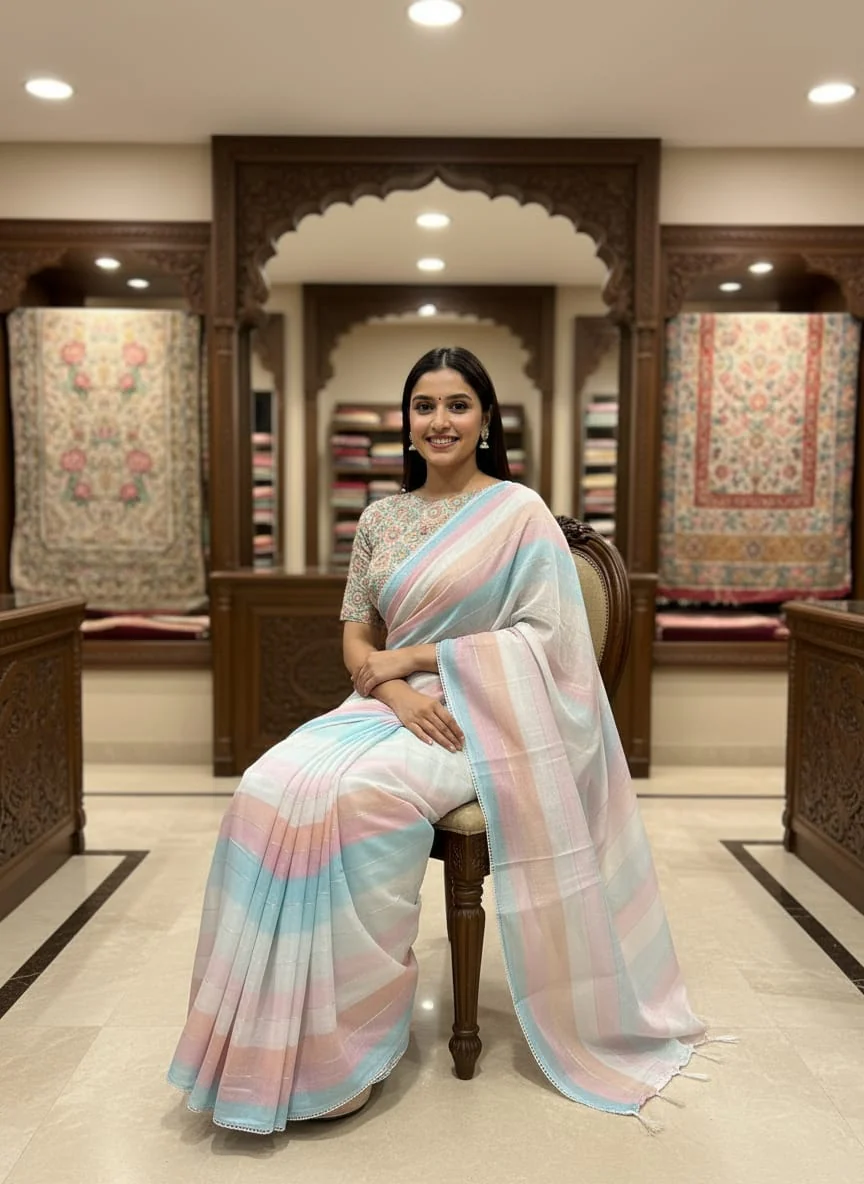 Morchari Multicolour saree with heavy unstitched blouse piece - Image 4