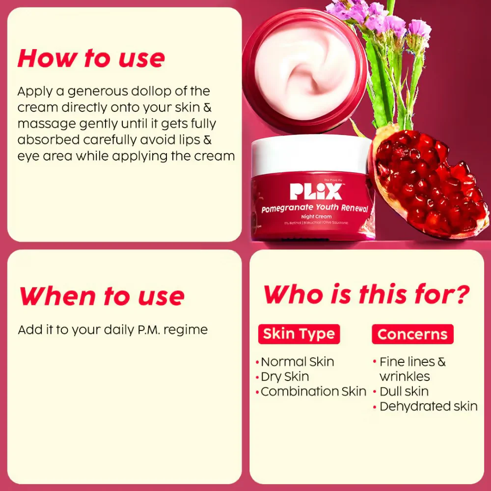 PLIX The Plant Fix 1.20% Retinol & 1% Bakuchi Oil Pomegranate Anti Ageing Night Cream - Image 3