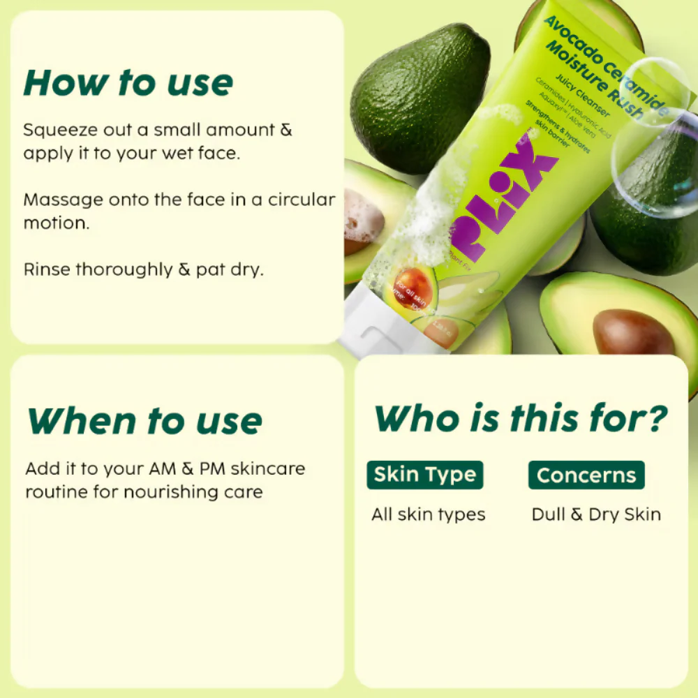 PLIX The Plant Fix Barrier Repair Combo Kit with Avocado Ceramide Moisture Rush Serum, Cleanser & Cream - Image 4