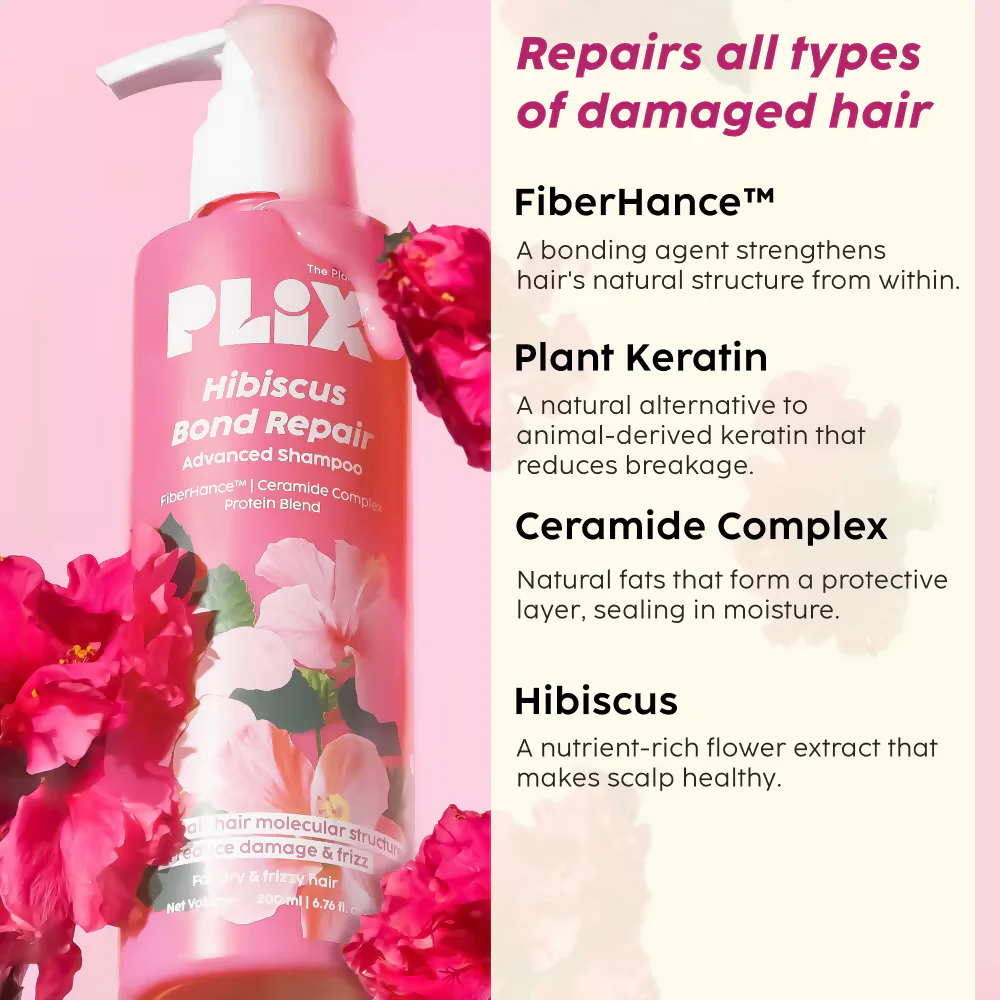 PLIX The Plant Fix Hibiscus Bond Repair Advanced Hair Oil & Shampoo - Image 3