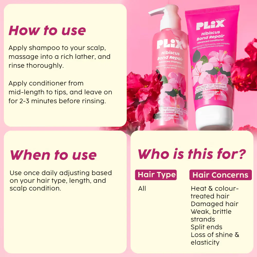 PLIX The Plant Fix Hibiscus Bond Repair Advanced Shampoo + Conditioner - Image 3