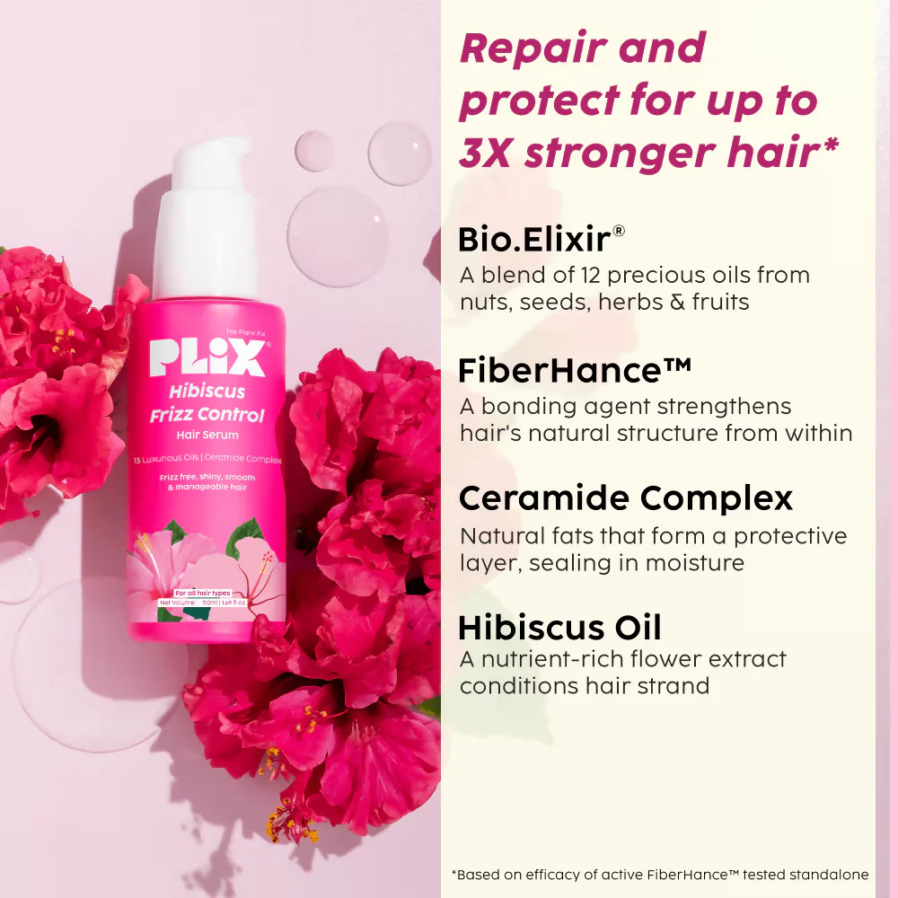 PLIX The Plant Fix Hibiscus Frizz Control Hair Serum + Bond Repair Advanced Shampoo - Image 4