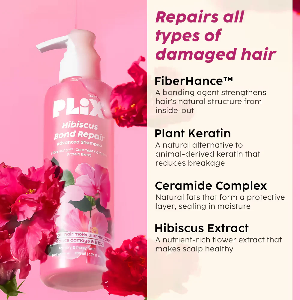 PLIX The Plant Fix Hibiscus Frizz Control Hair Serum + Bond Repair Advanced Shampoo - Image 5