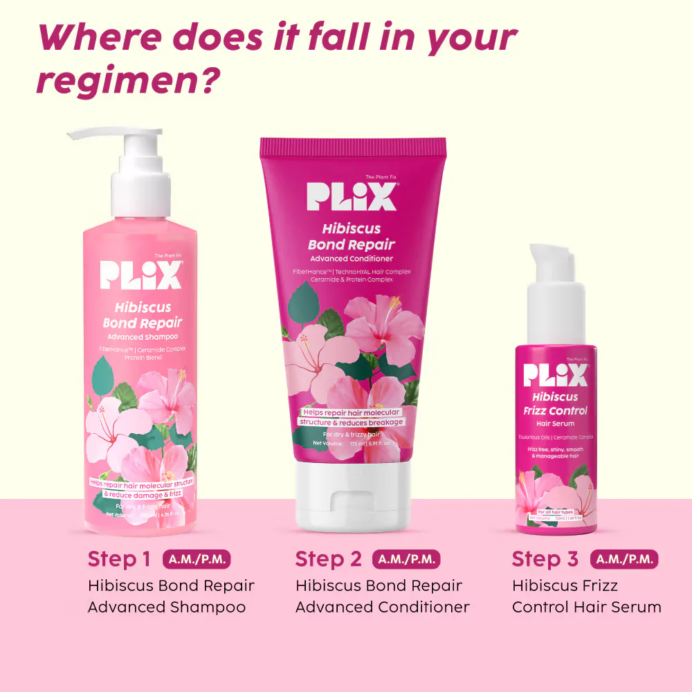 PLIX The Plant Fix Hibiscus Frizz Control Hair Serum + Bond Repair Advanced Shampoo - Image 9
