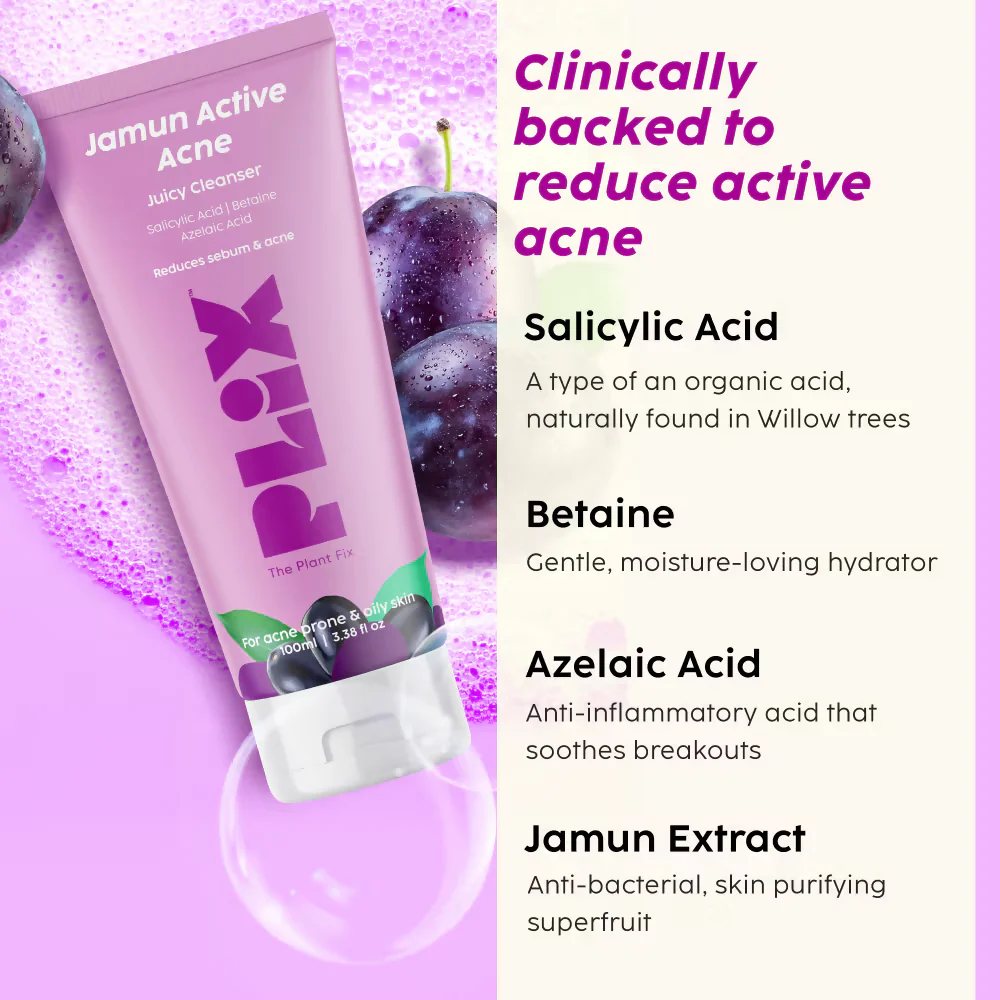 PLIX The Plant Fix Jamun Active Acne Regime - Cleanser, Acne Mark Serum, Moisturizer & Body Wash For Women & Men - Image 10