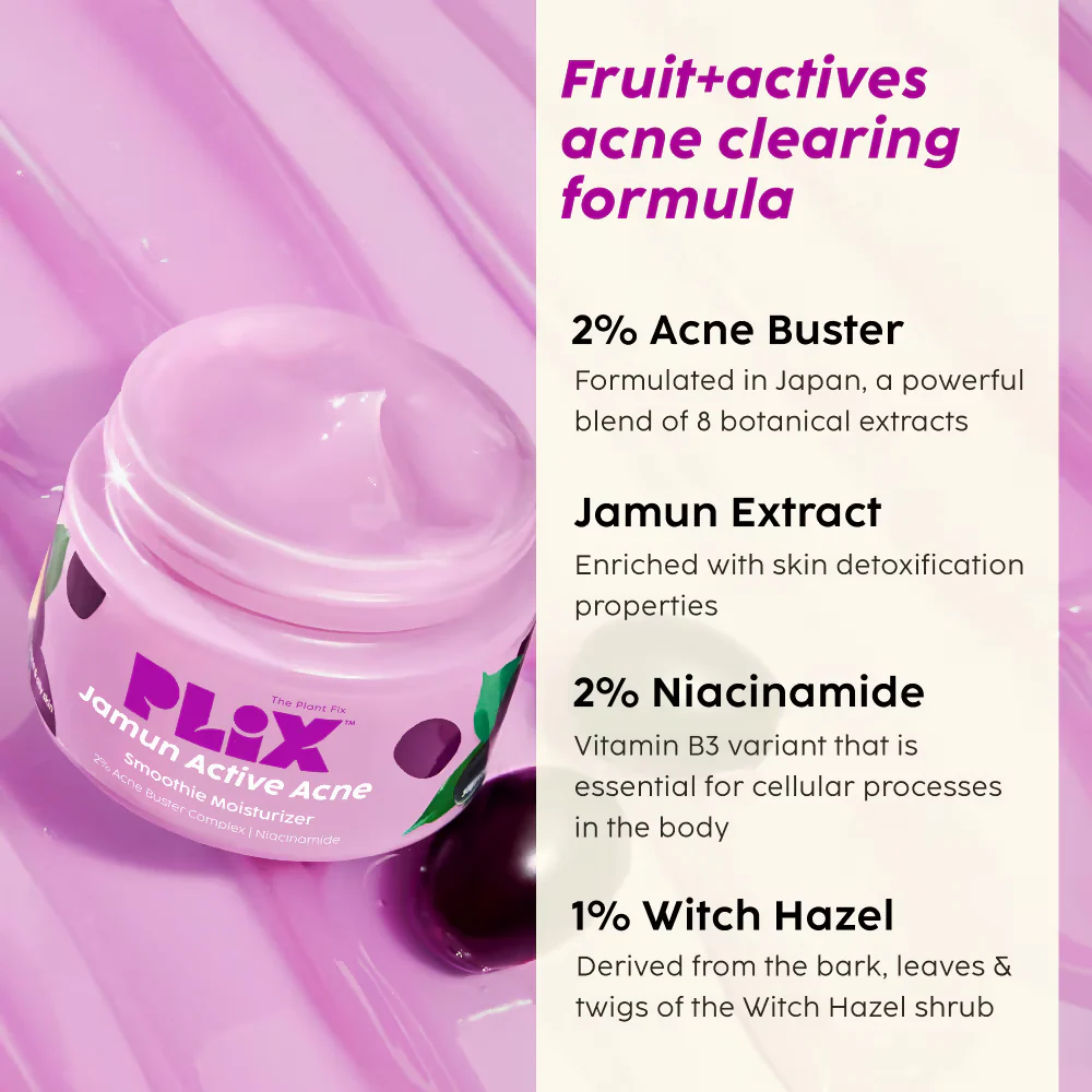 PLIX The Plant Fix Jamun Active Acne Regime - Cleanser, Acne Mark Serum, Moisturizer & Body Wash For Women & Men - Image 11
