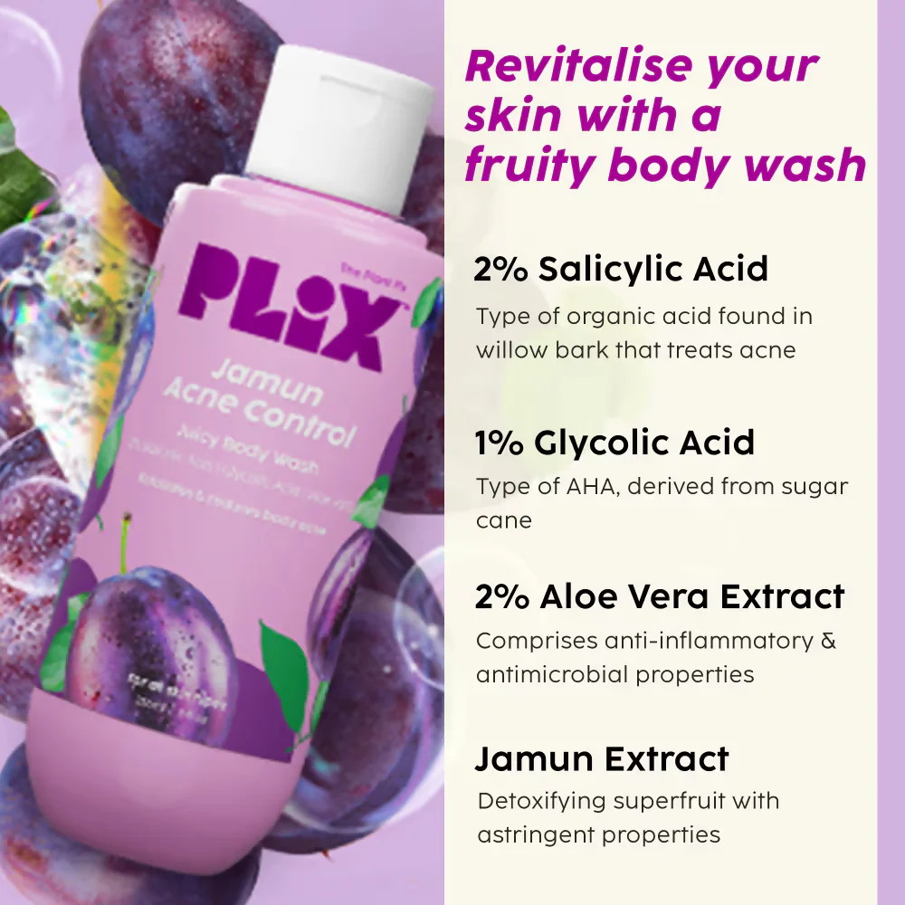 PLIX The Plant Fix Jamun Active Acne Regime - Cleanser, Acne Mark Serum, Moisturizer & Body Wash For Women & Men - Image 12
