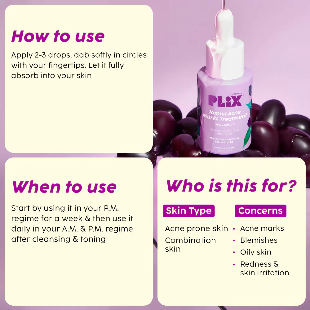 PLIX The Plant Fix Jamun Active Acne Regime - Cleanser, Acne Mark Serum, Moisturizer & Body Wash For Women & Men - Image 4