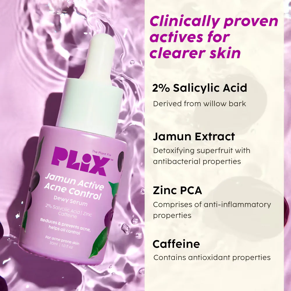 PLIX The Plant Fix Jamun Active Acne Regime - Cleanser, Acne Mark Serum, Moisturizer & Body Wash For Women & Men - Image 9