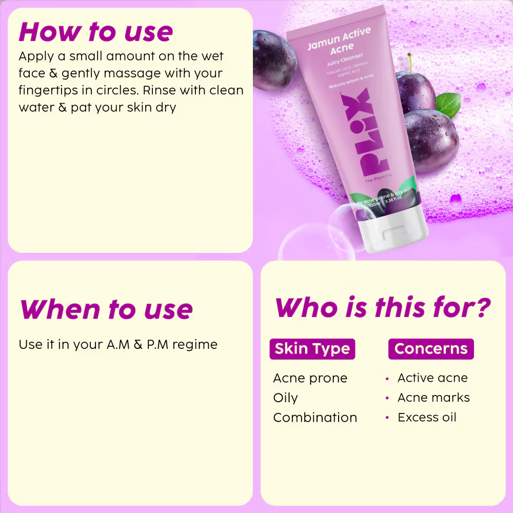 PLIX The Plant Fix - Jamun Active Acne Regime With Cleanser & Toner To Unclog Pores & Reduce Acne - Image 3