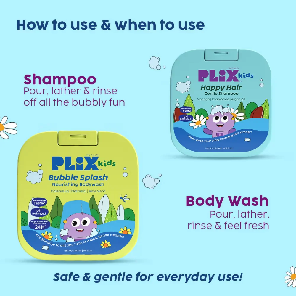 PLIX The Plant Fix Kids Happy Hair Gentle Shampoo & Bubble Splash Body Wash - Image 6