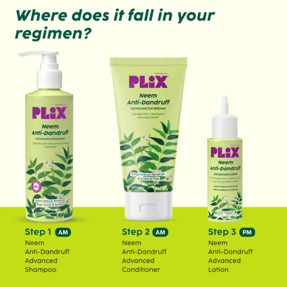 PLIX The Plant Fix Neem Anti-Dandruff Advanced Combo - Shampoo, Conditioner & Lotion - Image 3