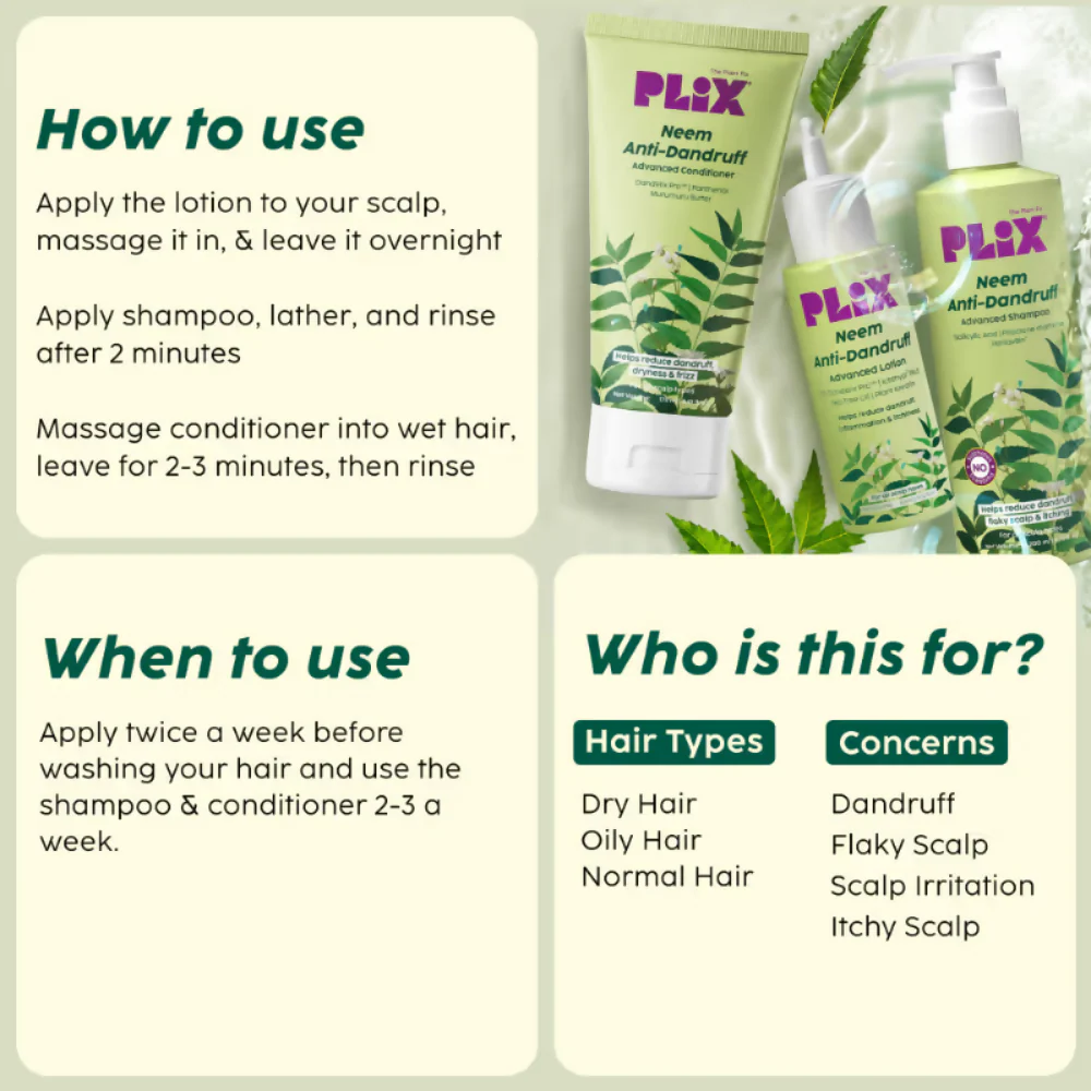 PLIX The Plant Fix Neem Anti-Dandruff Advanced Combo - Shampoo, Conditioner & Lotion - Image 4