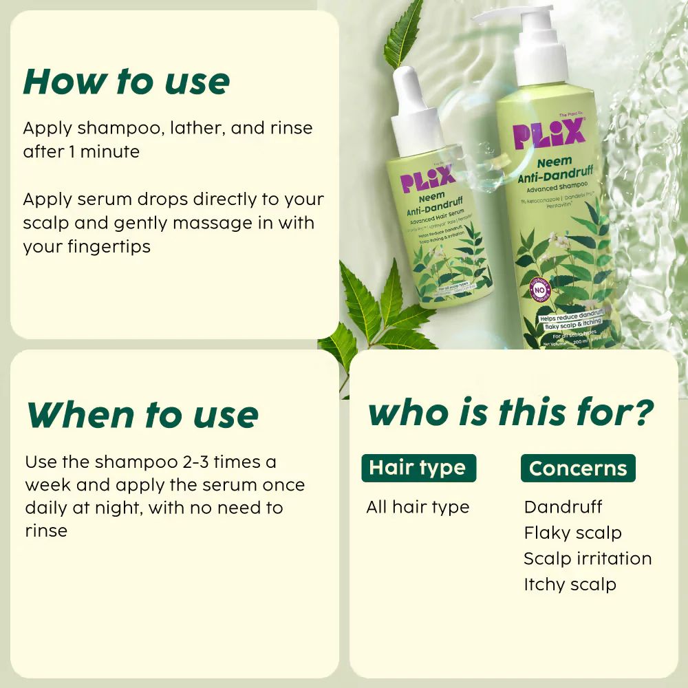 PLIX The Plant Fix Neem Anti-Dandruff Advanced Kit - Shampoo + Serum - Image 3