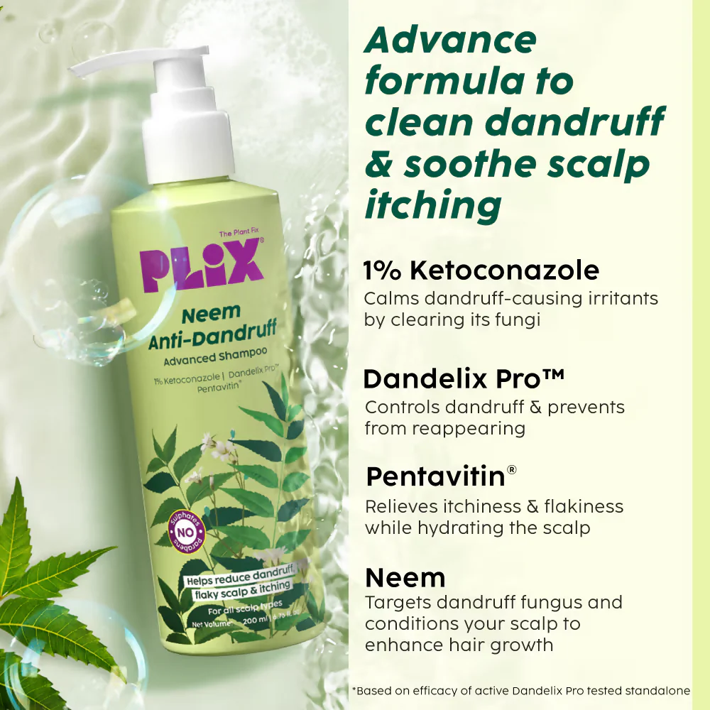PLIX The Plant Fix Neem Anti-Dandruff Advanced Kit - Shampoo + Serum - Image 4