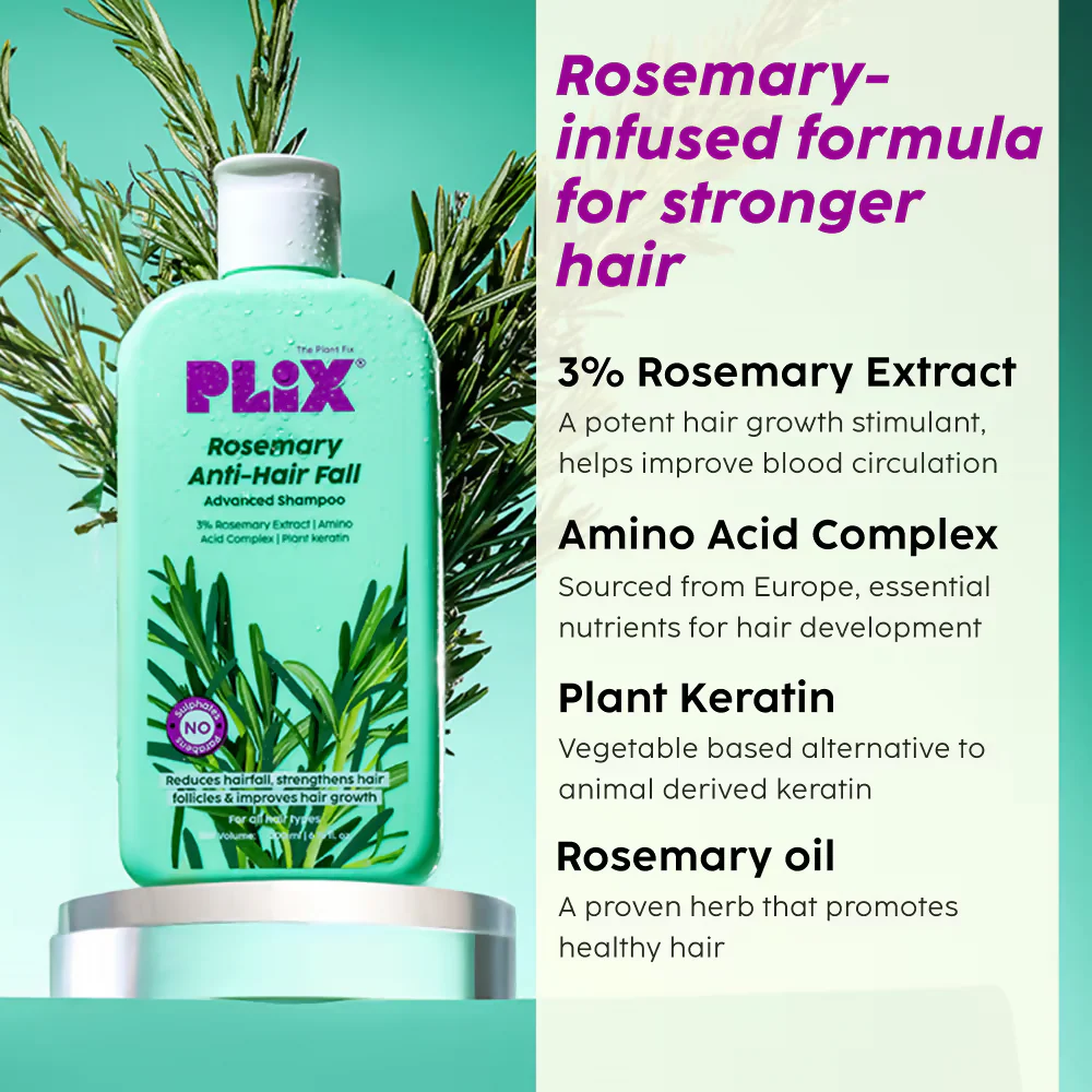 PLIX The Plant Fix Rosemary Anti Hairfall Regime 3% Redensyl Serum, Shampoo & Conditioner - Image 4