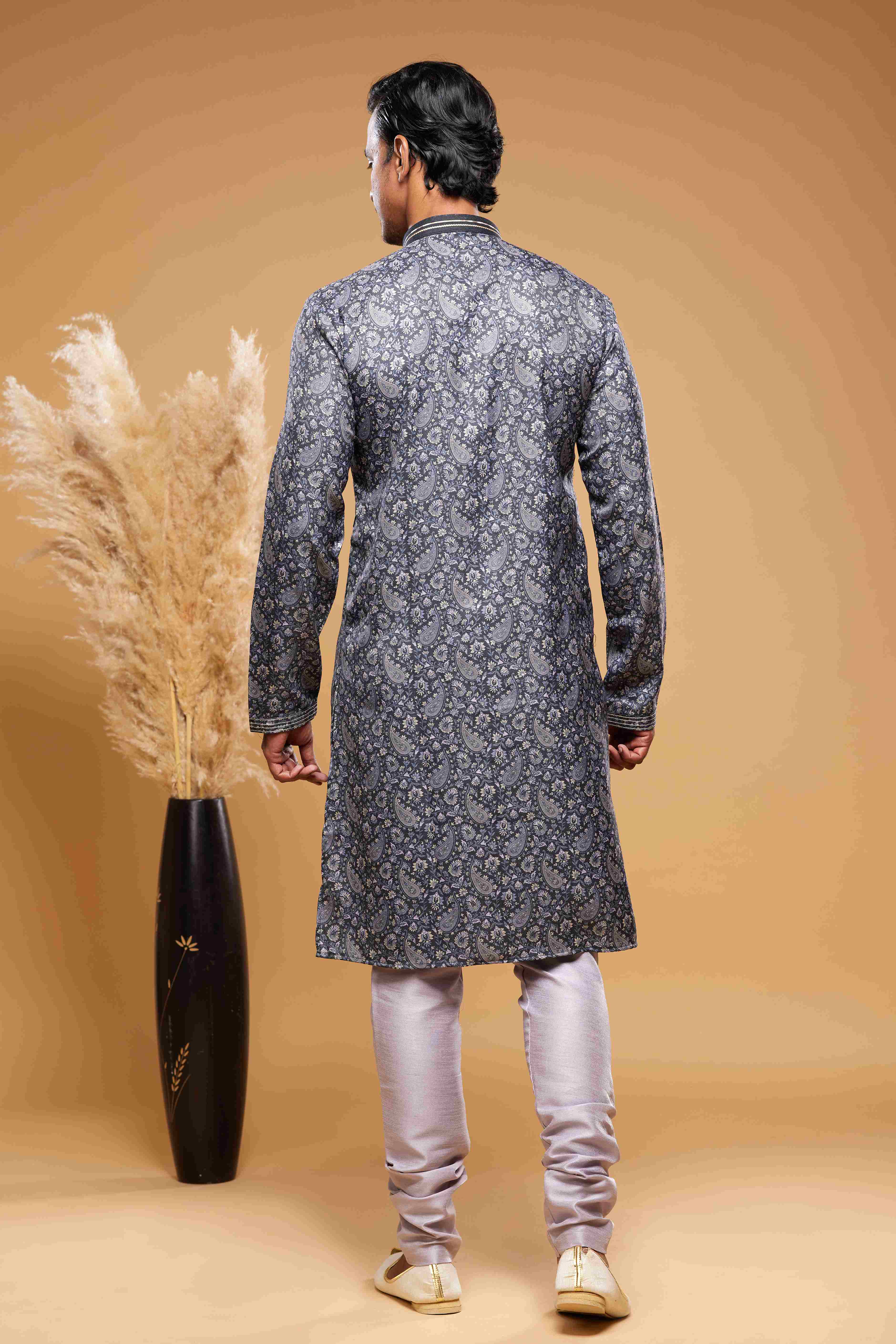 Raivat Ethnic Art Silk Digital Print Pintux Work Kurta Pajama In Blue And Grey Colour - Image 4